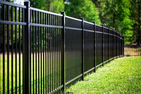 Une clôture en aluminium dans un jardin